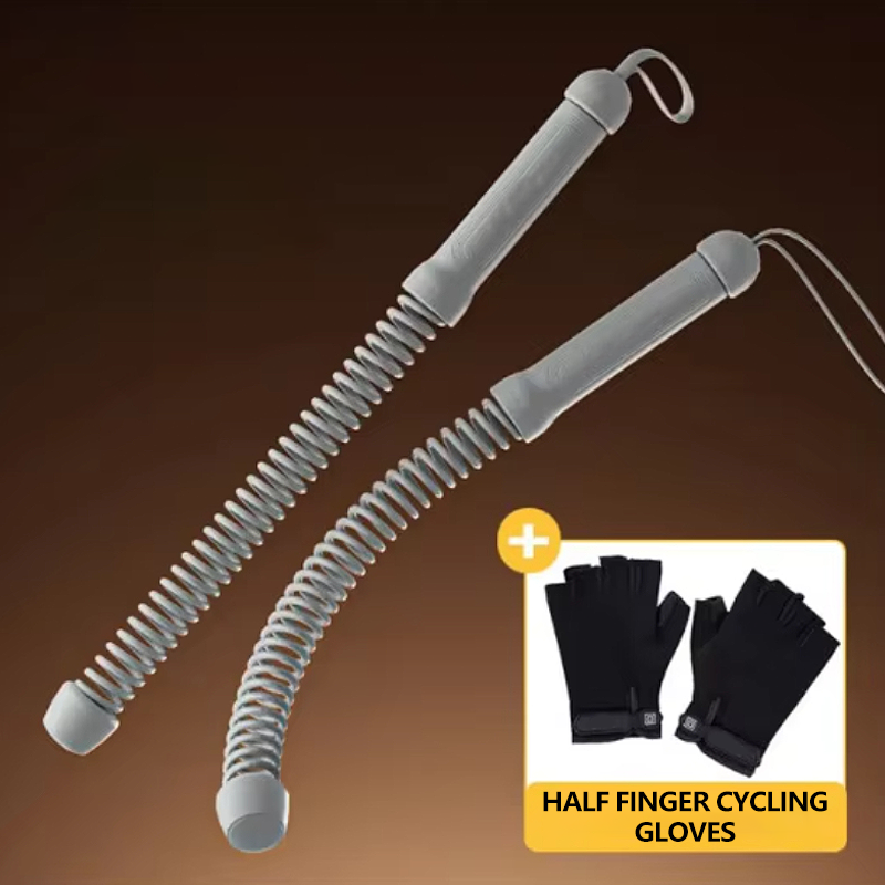 Gray cordless battle rope + half finger gloves