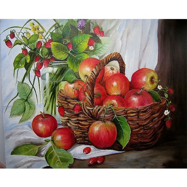 Pintura al óleo diy de frutas y manzana para adultos, pintura por números para decoración de pared, pintura por número, al por mayor