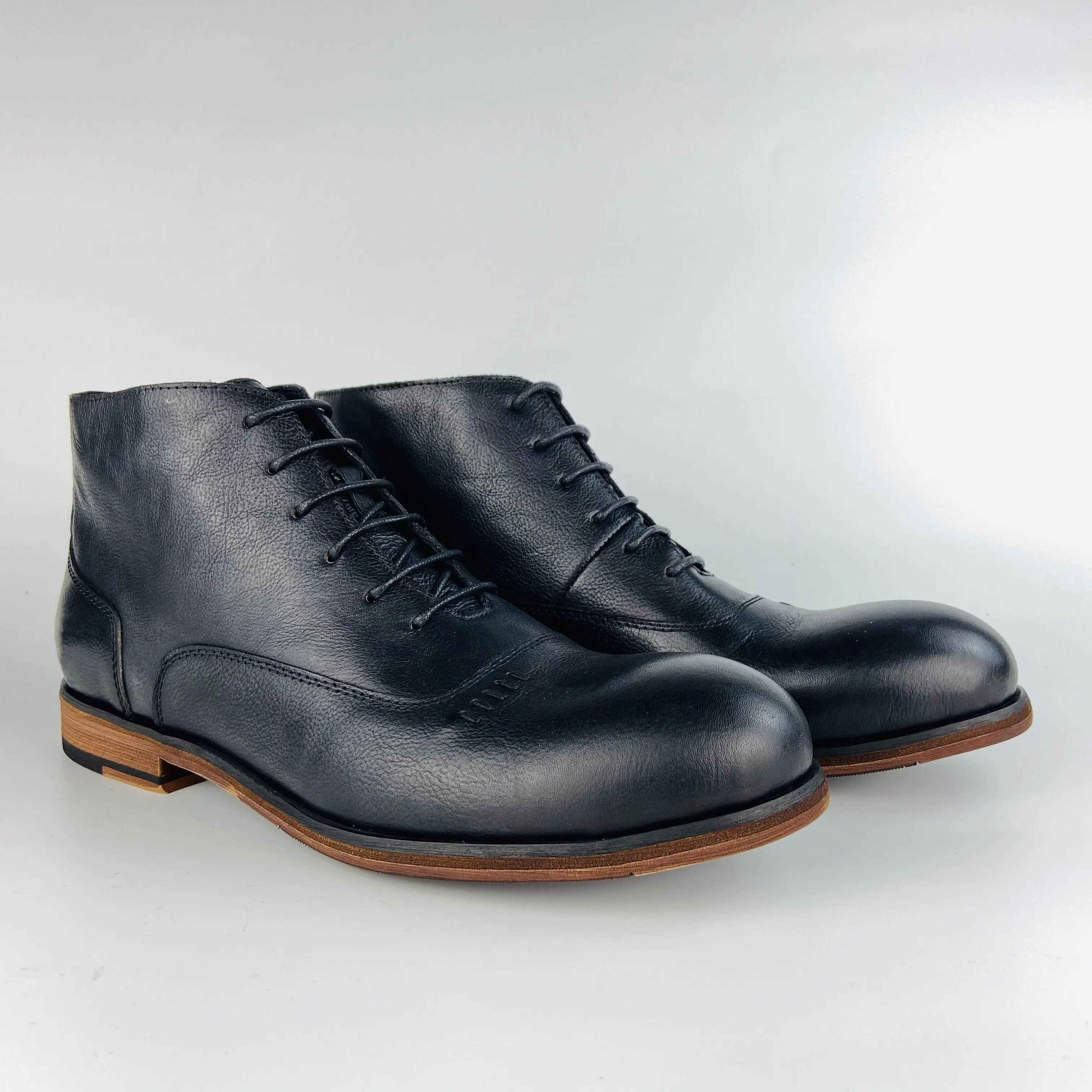 Botas masculinas de couro genuíno, sapatos feitos à mão para escritório, estilo derby, preto e marrom