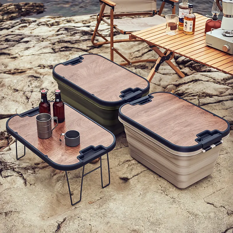 Neuer faltbarer 30L Outdoor-Picknick korb aus Edelstahl mit tragbarem Picknick tisch aus Weiden picknick korb