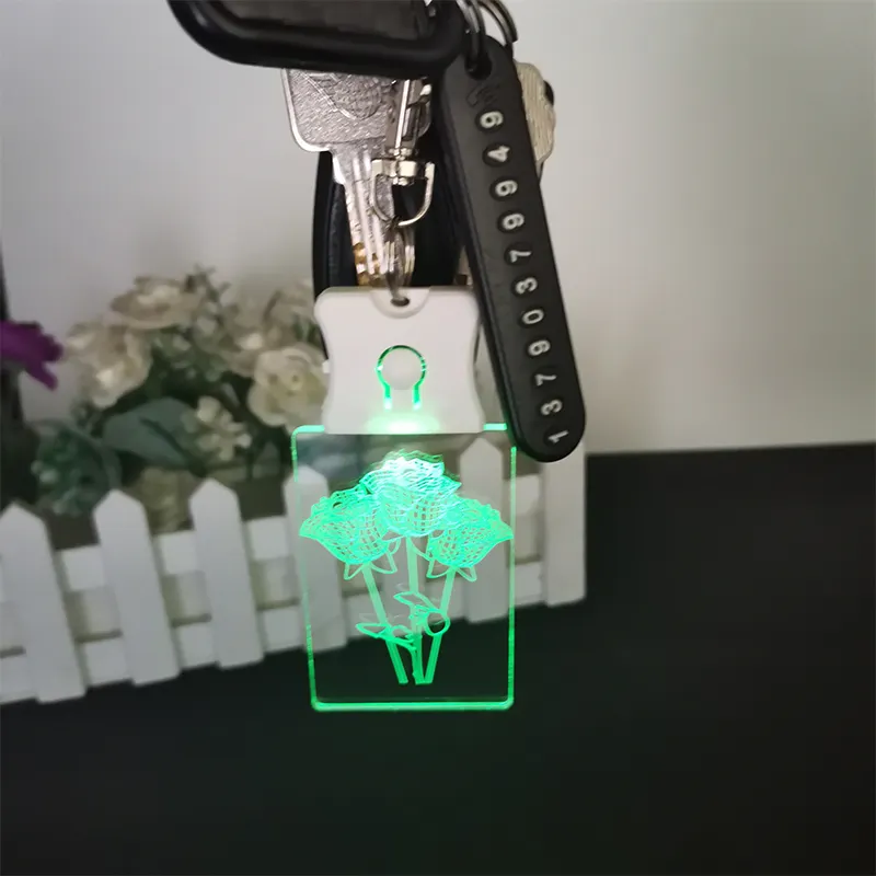 Custom Laser Logo 3D Illusion Key Chain Light Acrylic LED Glow Keyring