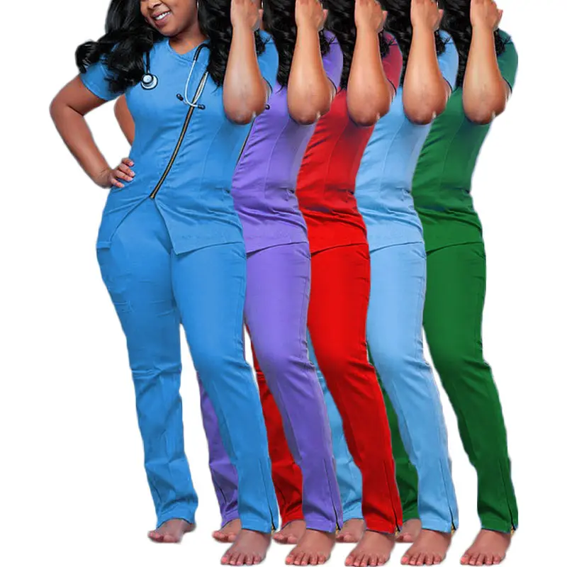 Fuxin fuyi group reina color medical scrub jackets joggers uniform sets with short sleeves