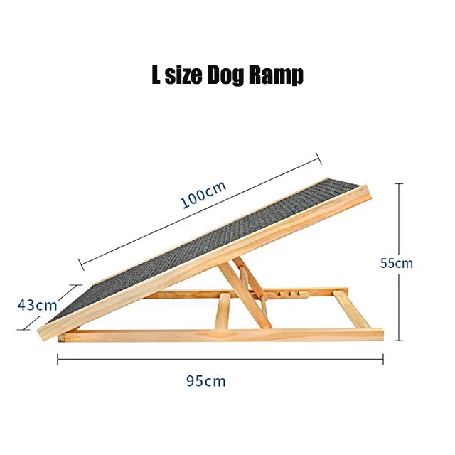 Ramp anjing untuk Aksesori Mobil hewan peliharaan portabel, Tangga hewan peliharaan dapat disesuaikan panjat kayu Solid Non-slip