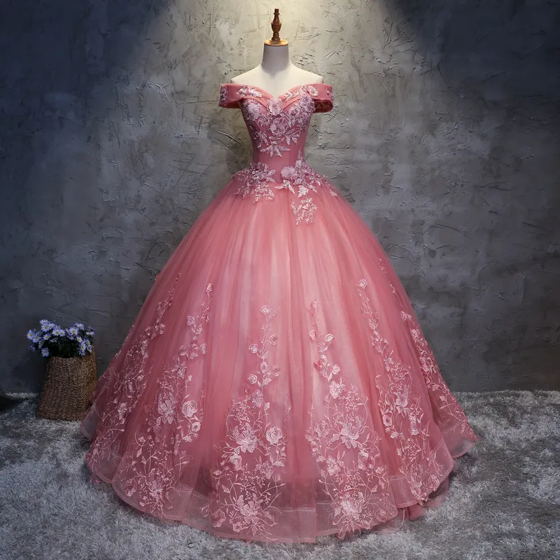 Vestidos de encaje de flores con cuentas 3D, vestidos de baile Rosa polvorientos, Quinceañera de talla grande 2020, 16 vestidos