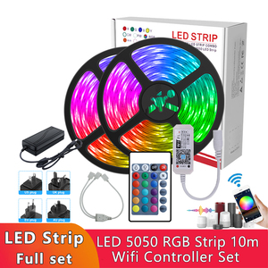 フルセット<span class=keywords><strong>10M</strong></span>スマートライトストリップ5050 RGB 60LED/M IP20/IP65 & EU/US/UK/AUプラグ電源アダプター & LEDWiFi調光リモートコントローラー - Product Image 2
