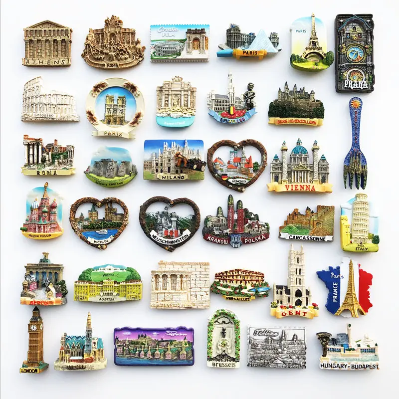 European tourist cities refrigerator magnet attractions Roman Acropolis Eiffel Tower memorial crafts 3D resin fridge magnet