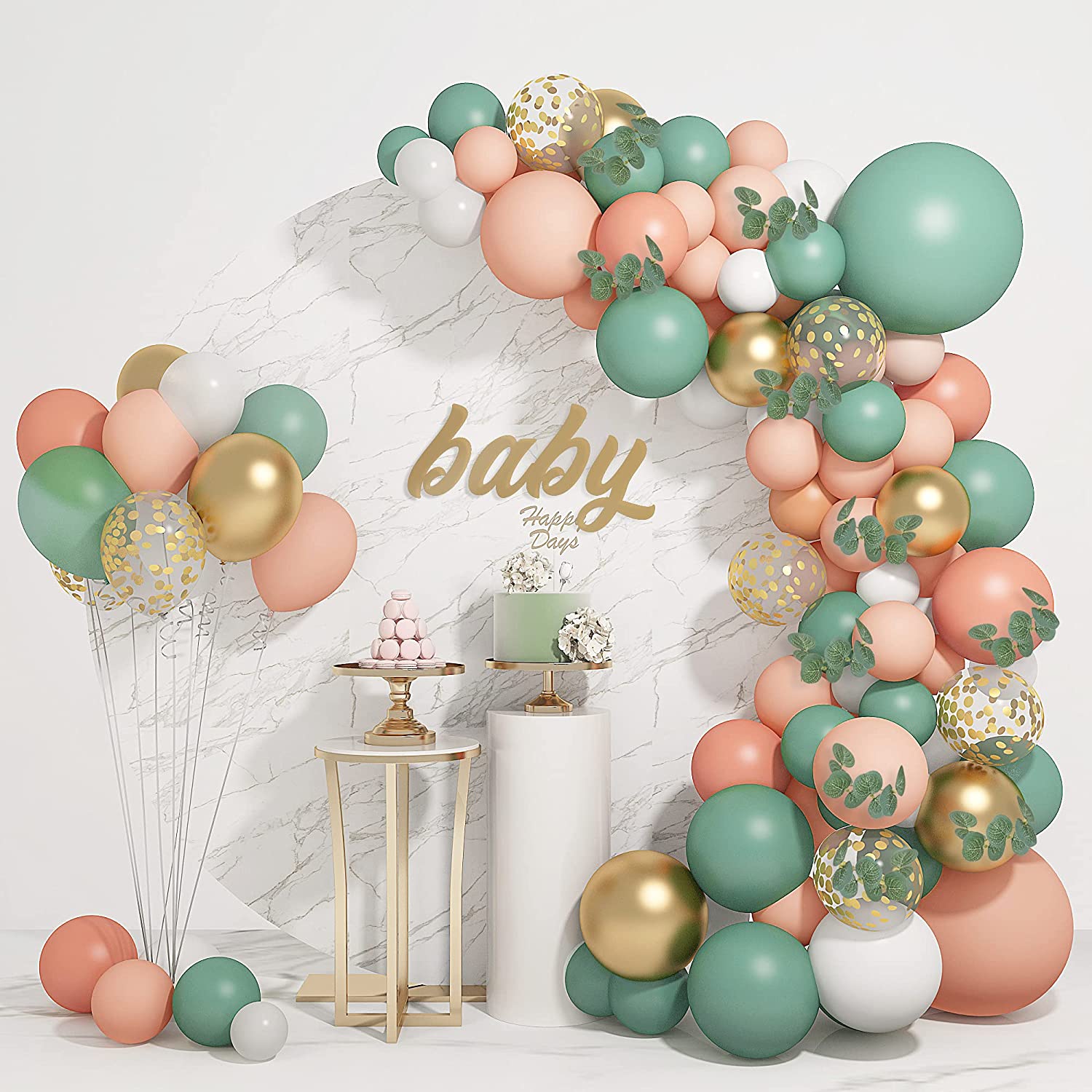 Sauge Vert Olive Blush Pêche Ballon Guirlande Arch Kit