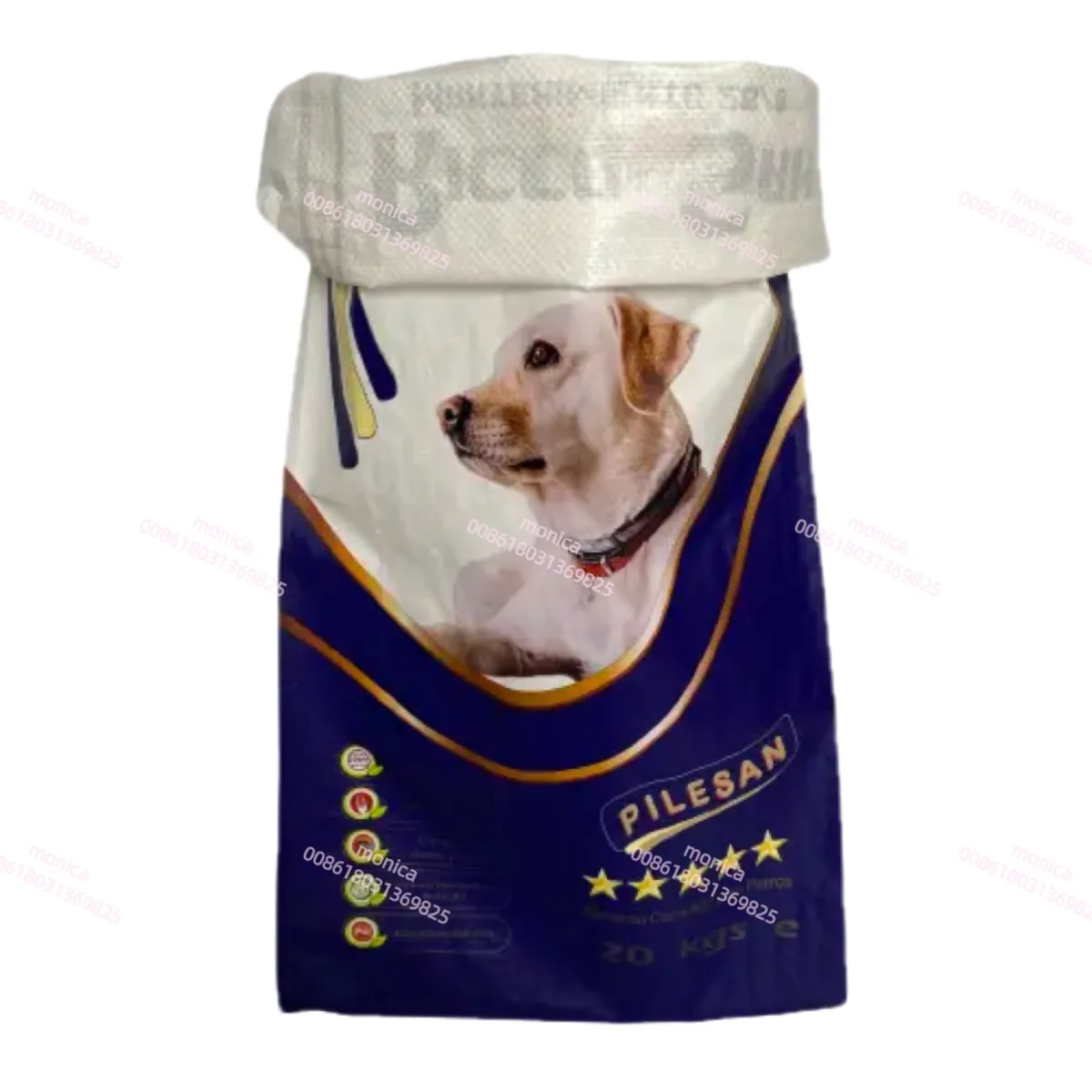 Saco plástico estampado com reforço lateral tecido PP de 20kg 25lb 50kg para alimentos para animais de estimação