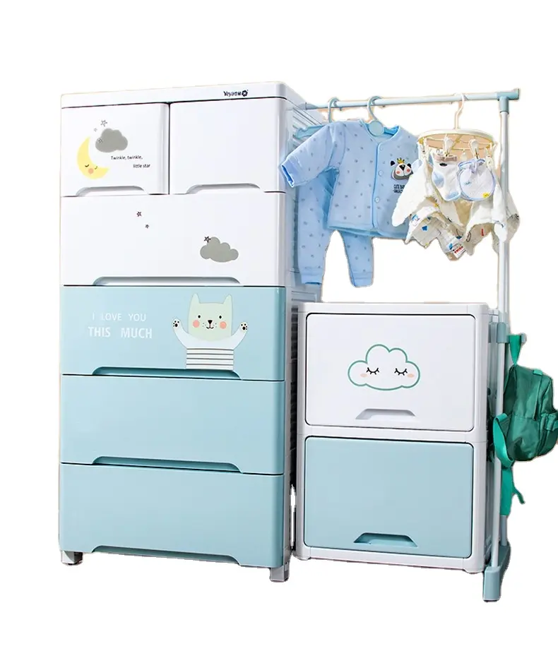 Armazenamento doméstico popular de 5 camadas 40cm com haste de linha de roupa, armazenamento de gavetas de bebê de plástico