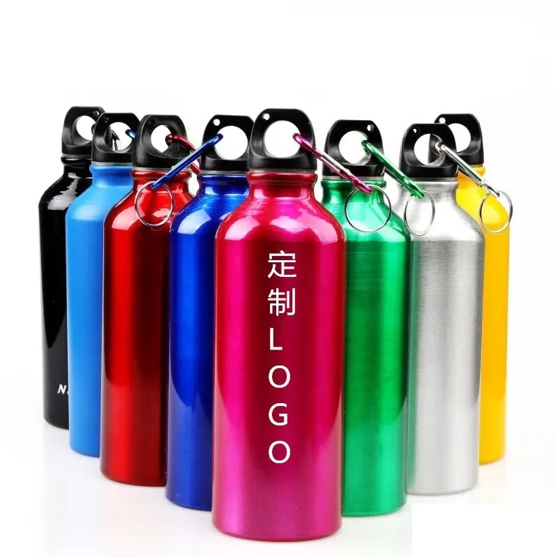Promotional Custom Colorful Reusable 20 Oz Metal Aluminum Sports Drink Water Bottle 500ml 750ml With Carabiner Cover