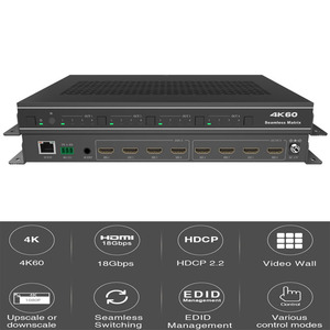 Conmutador de matriz sin costuras HDMI 4X4 de 18Gbps compatible con 2X2, 4X1 o 1X4, etc. Solución de pared de video Gestión EDID - Product Image 6