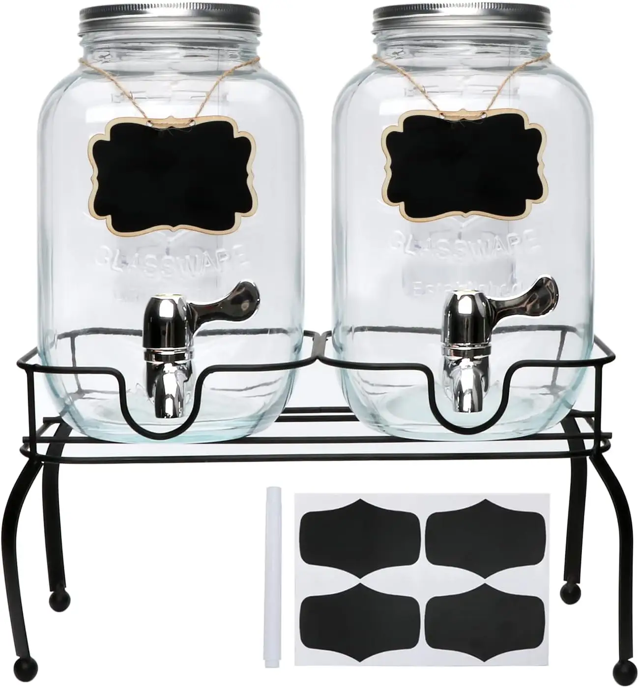 Cam içecek dağıtıcı ve sızıntı ücretsiz tıkaç siyah demir çerçeve Mason içecek dağıtıcı ile 1 galon teneke kapak içecek dağıtıcı