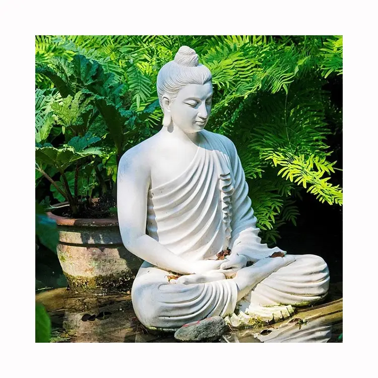 Vente en gros jardin taille humaine grand Gautam seigneur bouddha sculpture extérieur grandeur nature grande assise pierre blanche marbre bouddha statue