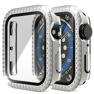 2列ダイヤモンド強化ガラスPCスクリーンカバーiWatch6用ウォッチケース5アップルウォッチシリーズ8用ウォッチガードケース - Product Image 5
