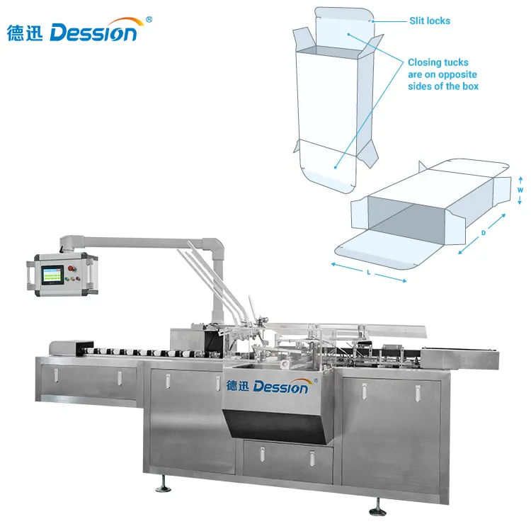 Dession-máquina de embalaje de cajas de cartón plegables, automática, para aperitivos