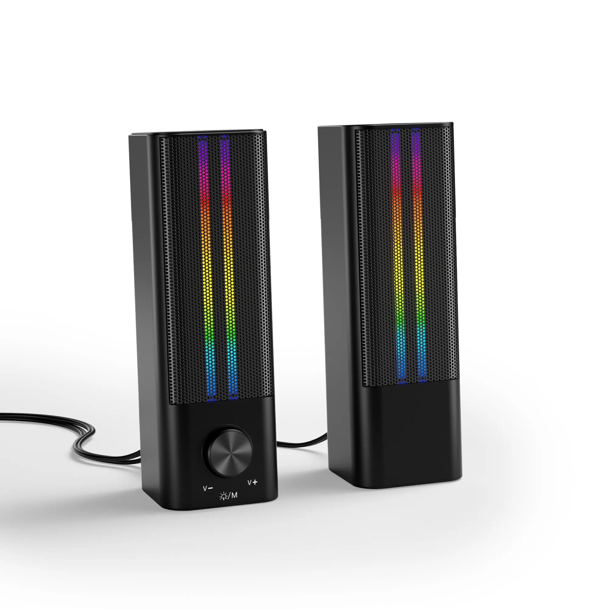 Alto-falantes de computador, 2.0 controle de volume estéreo com luz rgb alimentada por usb para jogos para pc/laptops/desktops/telefone/ipad/jogo