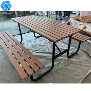 HYX矩形HDPE再生塑料桌面和座椅镀锌钢框架带长凳的户外桌套装 - Product Image 5