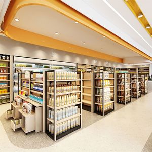 超市货架便利店单双面钢木零食品展示架亭多层货架 - Product Image 1