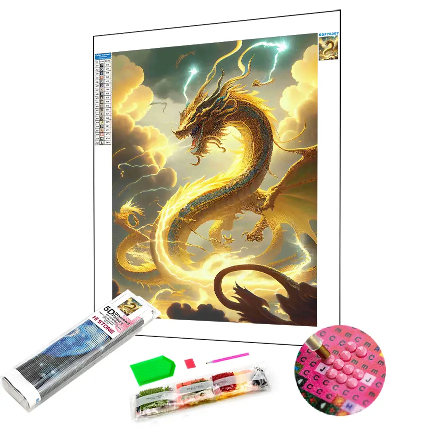 Imagem de dragão dourado atacado 100% completo DIY 5d pintura diamante DIY pintura a óleo digital para adultos e crianças