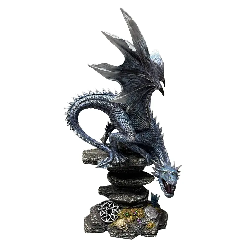 Figura de dragón de resina con Calavera, decoración de alta calidad, tesoros de cristal