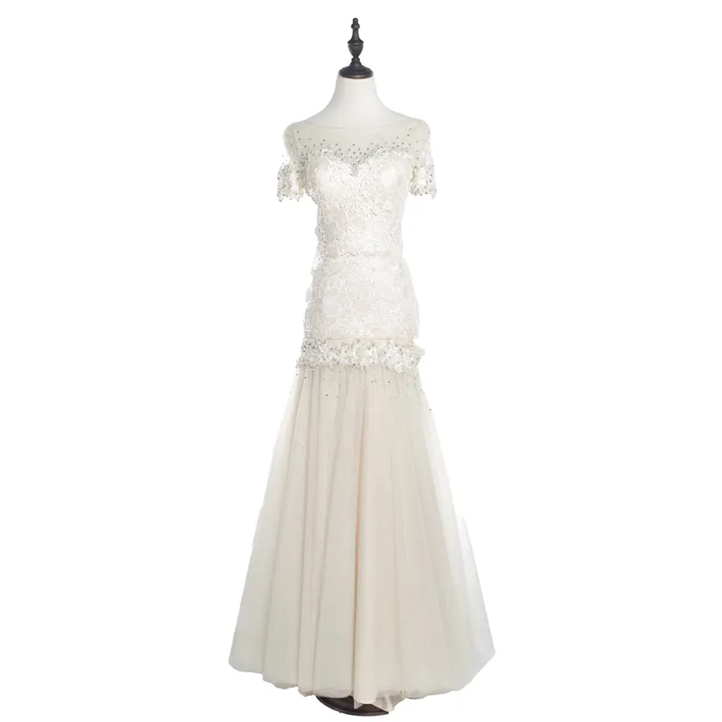 Vestido bordado da mãe da noiva, branco, elegante, para noite