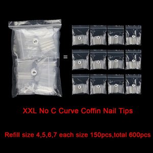 600 adet boyutu 4 5 6 7XXL kare tırnak İpuçları hiçbir C eğrisi yarım kapak dolum çantası tırnak ipuçları - Product Image 2