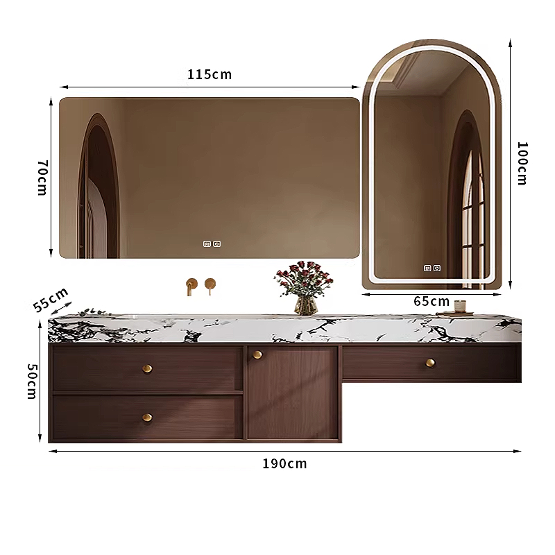 190cm main cabinet smart mirror-seamless quartz countertop