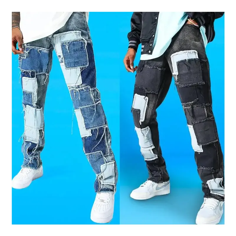 Pantaloni a gamba dritta in denim da uomo nuovi moda ins stile esplosivo senza adesivi elastici pantaloni a gamba larga in denim jeans