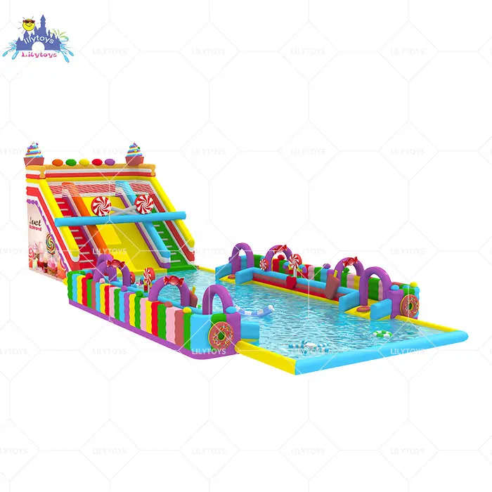 Tobogán de agua inflable para Parque candy land para niños y adultos, juguetes acuáticos inflables grandes para la piscina