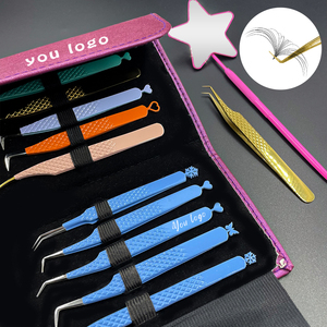 90 Graus Black Lash Pinças Embalagem Private Label Aço Inoxidável Lash Extensões Pinças Ponta Fibra Pinças Cílios Personalizadas - Product Image 4