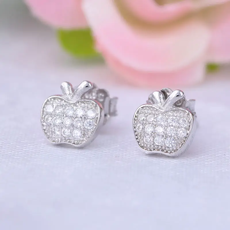 Wholesale Authentic Rhodium Plated S925 Sterling Silver Apple Shape Earrings Apple Pattern Earrings for Women