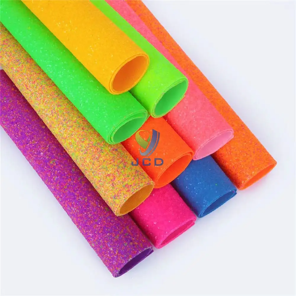 Rollo de tela de cuero con purpurina gruesa fluorescente colorida de lentejuelas para hacer artesanía de decoración de zapatos