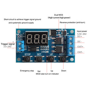 สวิทช์ดีเลย์ตั้งเวลาเรียกรอบ DC 5V-30V,โมดูลรีเลย์บอร์ดควบคุมหลอด MOS คู่วงจร12 24V - Product Image 5