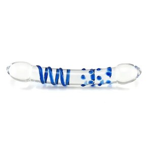 Bunter Glas-Dildo Großer Doppelendiger Kristall-Dildo mit Blauer Spiralt Textur für Frauen Männer Paare Erwachsenen-Sexspielzeug - Product Image 3