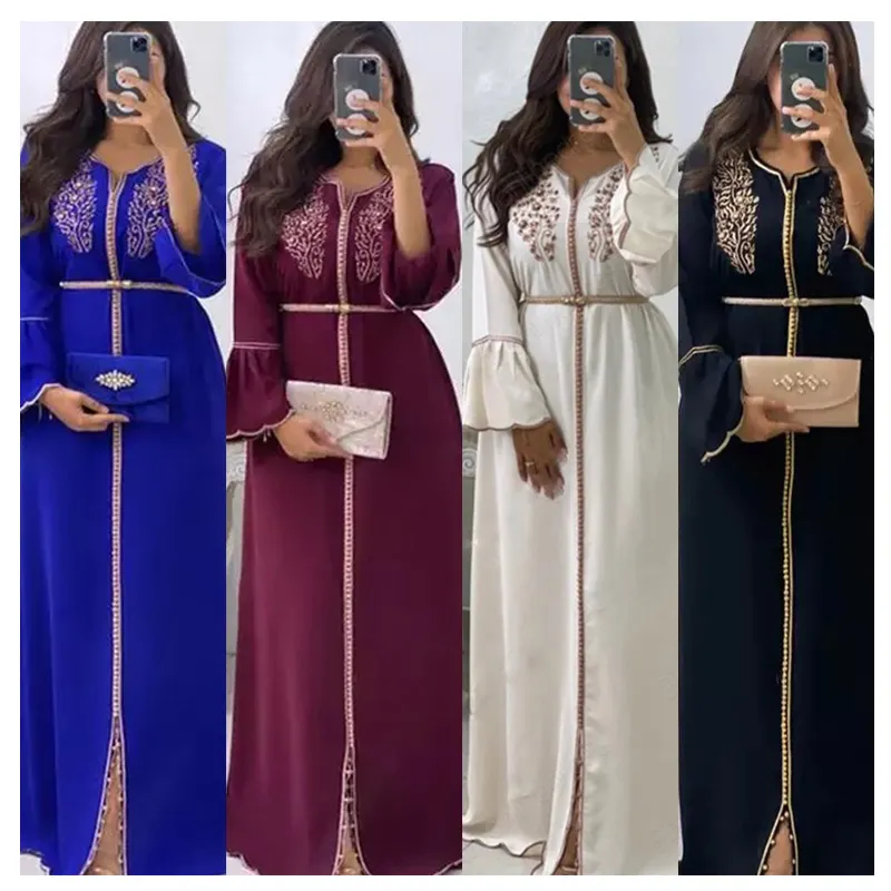 Kaftan Dubai Abaya Embroidery Islamic Muslim Dress Women Moroccan Jellaba Tunic Abayas Maxi Dresses Robes Femme Vestiods