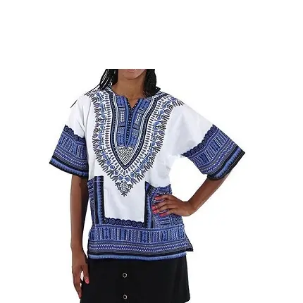 Dashiki-camisa Africana clásica con estampado dashiki para mujer, top de algodón, trajes populares africanos, tops tradicionales informales