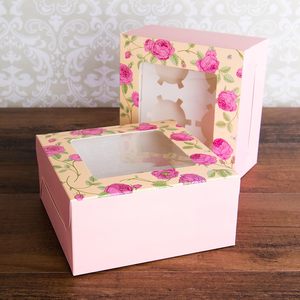 Коробки для кексов с 4 отверстиями, с цветочными узором, с витриной, съемная вставка с тиснением для четырех кексов или кексов - Product Image 3