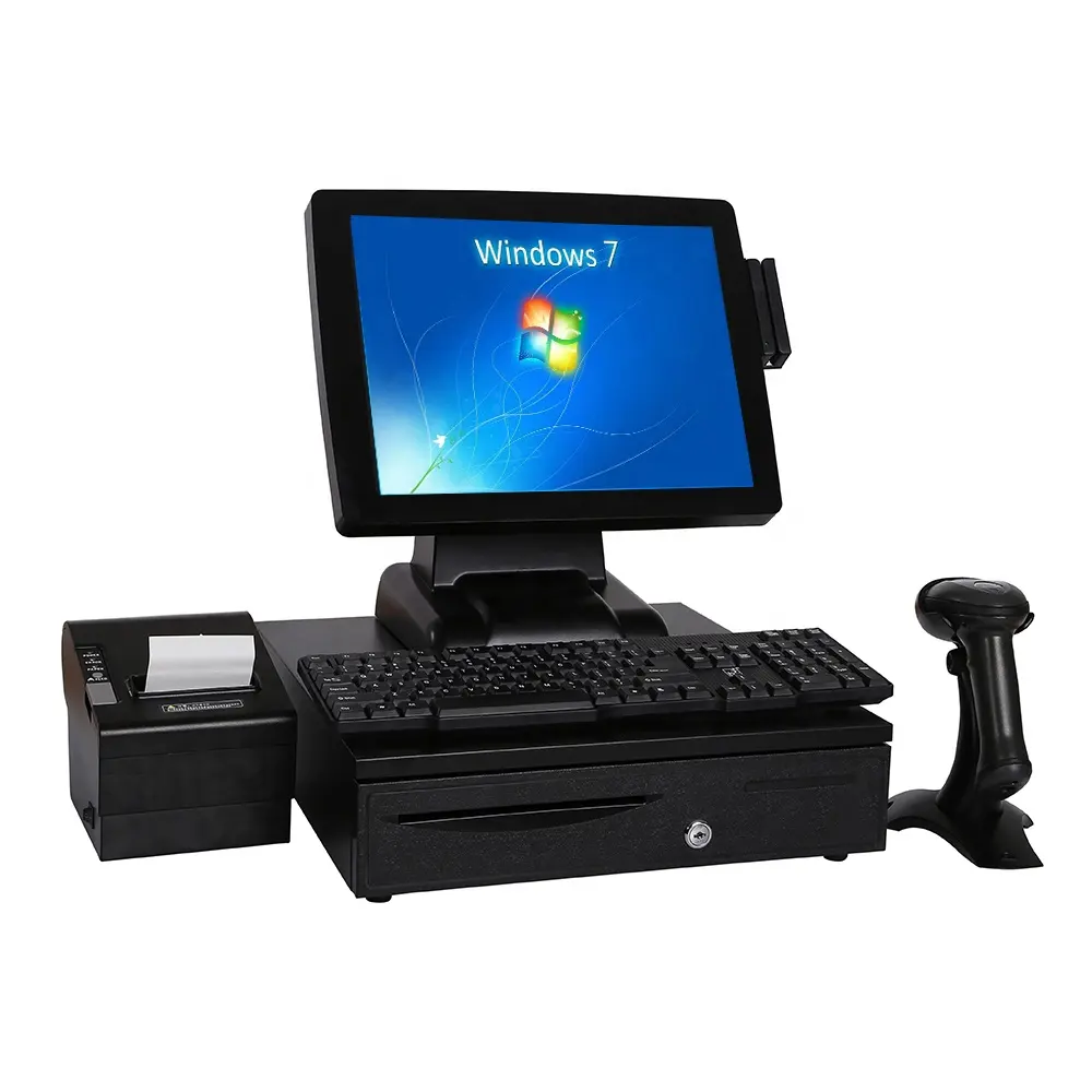 15 pollici desktop all in one macchina di fatturazione per il supermercato pos terminale scanner di codici a barre tutto in una macchina pos