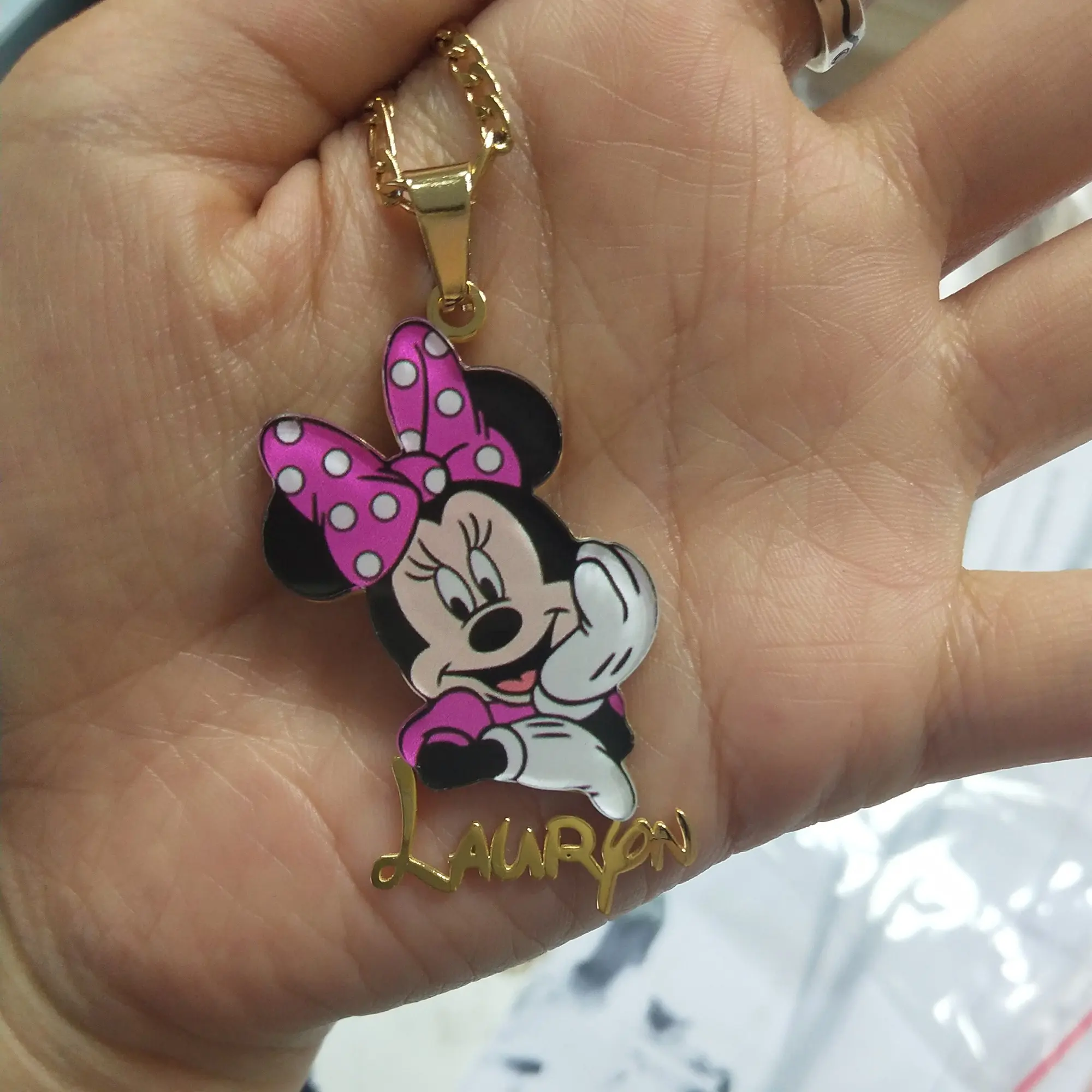 Colgante de Minnie Mouse para niña, collar con nombre personalizado de oro, con personaje de dibujos animados personalizado, joyería