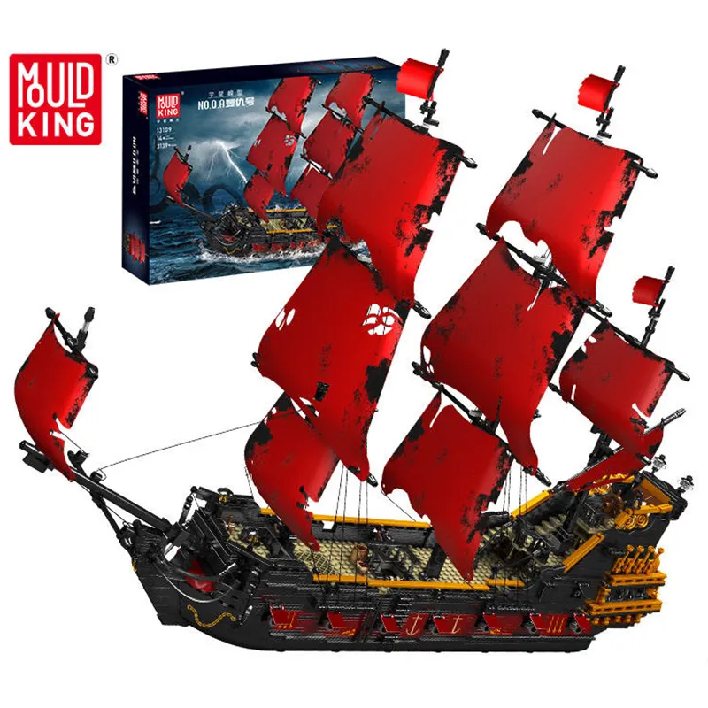 Mold King 13109 Ideas Caribbeans Pirate Ship Queen anne's Revenge Pirate Ship Bricks Toys Building Blocks Set Toys Gifts