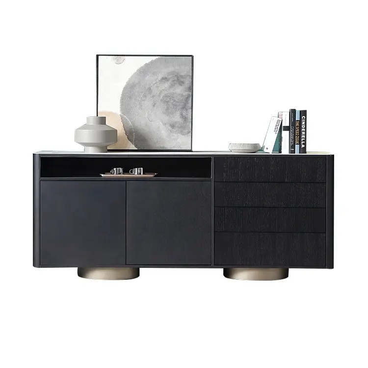 Living room furniture modern black sideboard Buffet Server Cabinet dark wooden console corner table