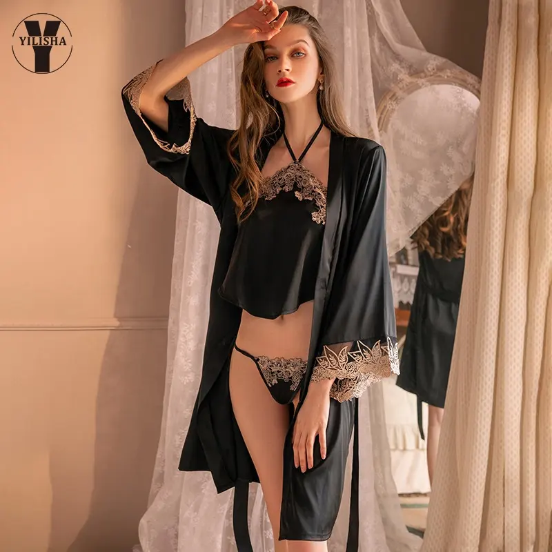 St. Yilisha-ensemble 3 pièces, vêtements de d'intérieur pour femmes, cheongsam sexy, doux, grande taille, ensemble pyjama