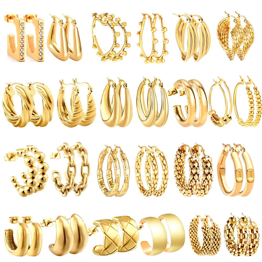 Aço inoxidável Grande 18K Banhado A Ouro Leve Hipoalergênico Chunky Moda Jóias Hoop Brincos Para As Mulheres