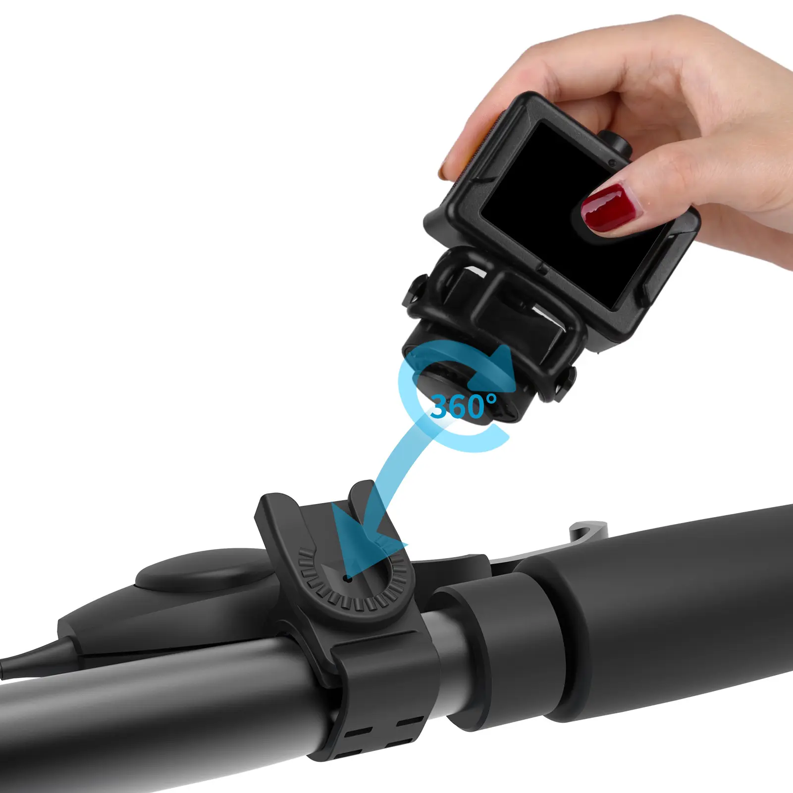 Supporto per bicicletta con staffa per bici a rotazione 360 per fotocamera sportiva GoPro portatile da esterno