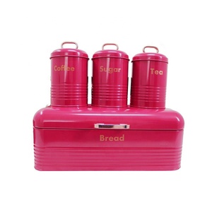 Galvanized Metal <strong>Design</strong> Retro Bread <strong>Bin</strong> with 3 Piece Matching Canister Set Bread Box Tea Coffee Sugar Storage Container Set - Product Image 5