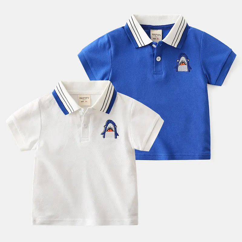 Camisa infantil de manga curta 100% algodão, camiseta polo para meninos com desenho animado