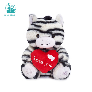 Custom wholesale cute <strong>zebra</strong> <strong>plush</strong> toy valentine's day animals pillow doll with red i love you heart - Product Image 1