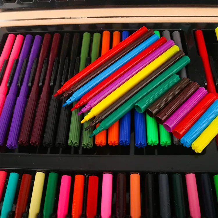 La migliore vendita di 180 pezzi per bambini scatola di legno acquerelli pastelli matite colorate pittura Art Set disegno Set per bambini