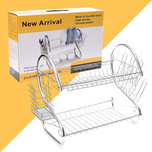 Wholesale Metal Wire <strong>S</strong> Type Stainless Steel Double Layer <strong>Dish</strong> <strong>Rack</strong> Kitchen Drain Drying Tray Plate Cup Storage <strong>Rack</strong>