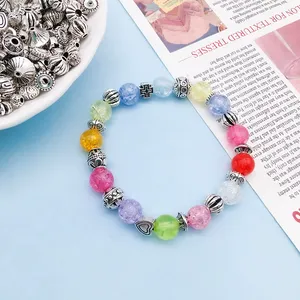 Tibétain Antique argent couleur boule creuse <span class=keywords><strong>Tube</strong></span> lâche métal sertissage fin perles entretoise perles pour la fabrication de bijoux bracelet à bricoler soi-même collier